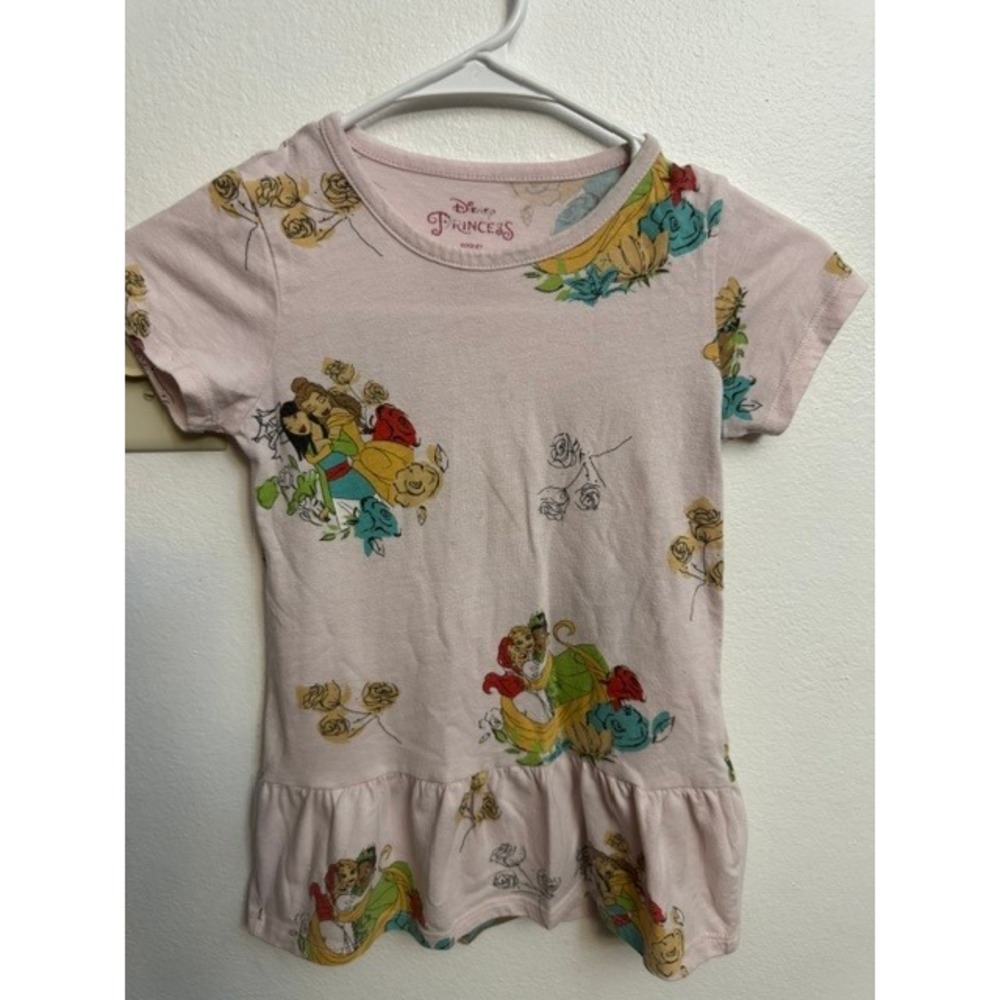 Disney Princess Girls Pink Peplum T-Shirt Tiana Ariel Rapunzel Floral 4T (G)